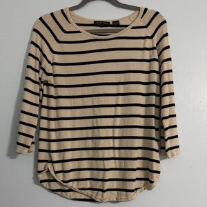 JEANNE PIERRE Cream and Black Striped Long Sleeve Tee